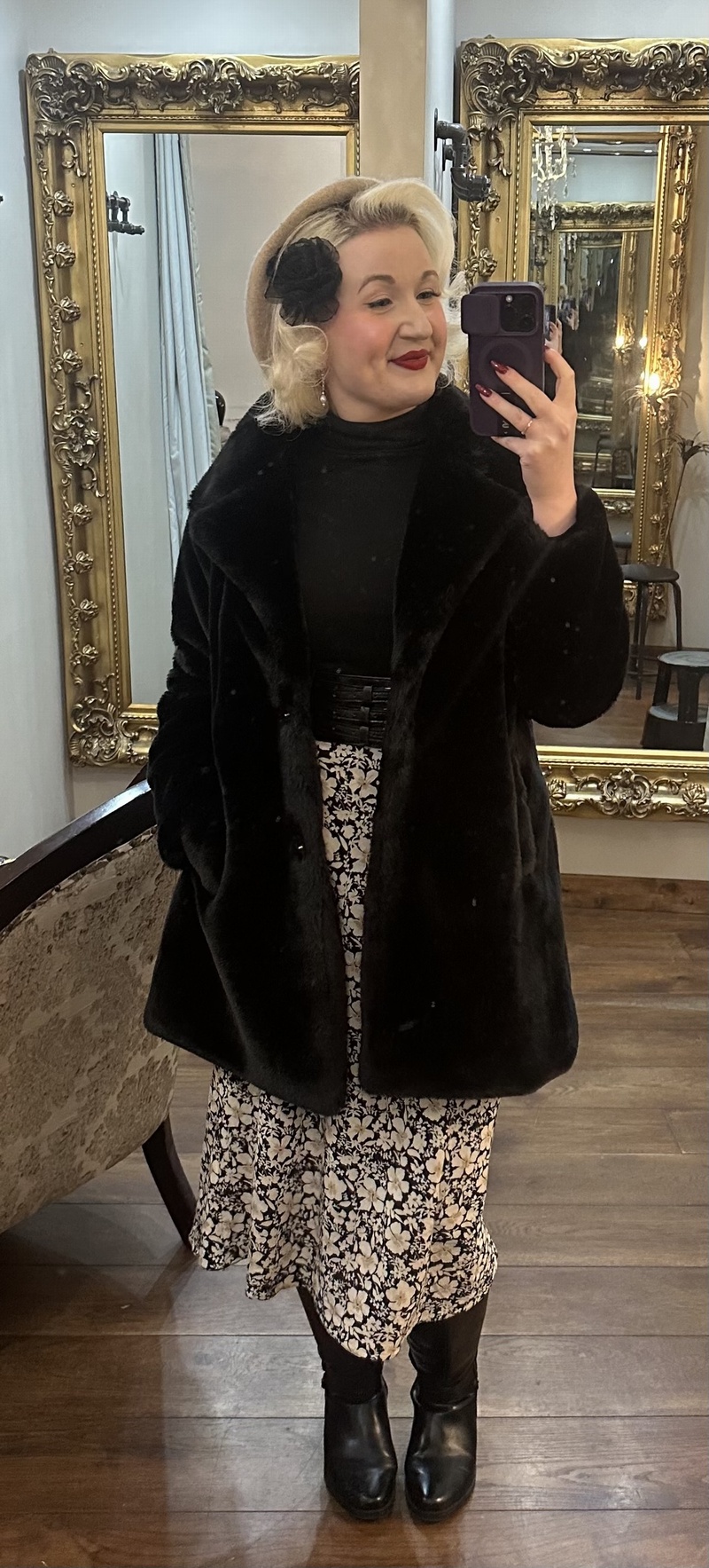 L Faux Fur Coat Black