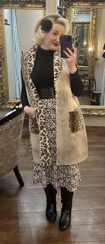 Leopard Long Gilet Beige