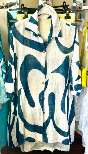 Long Linen Effect Shirt Teal