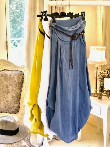 Hitched Sides 100% Linen Skirt Mustard